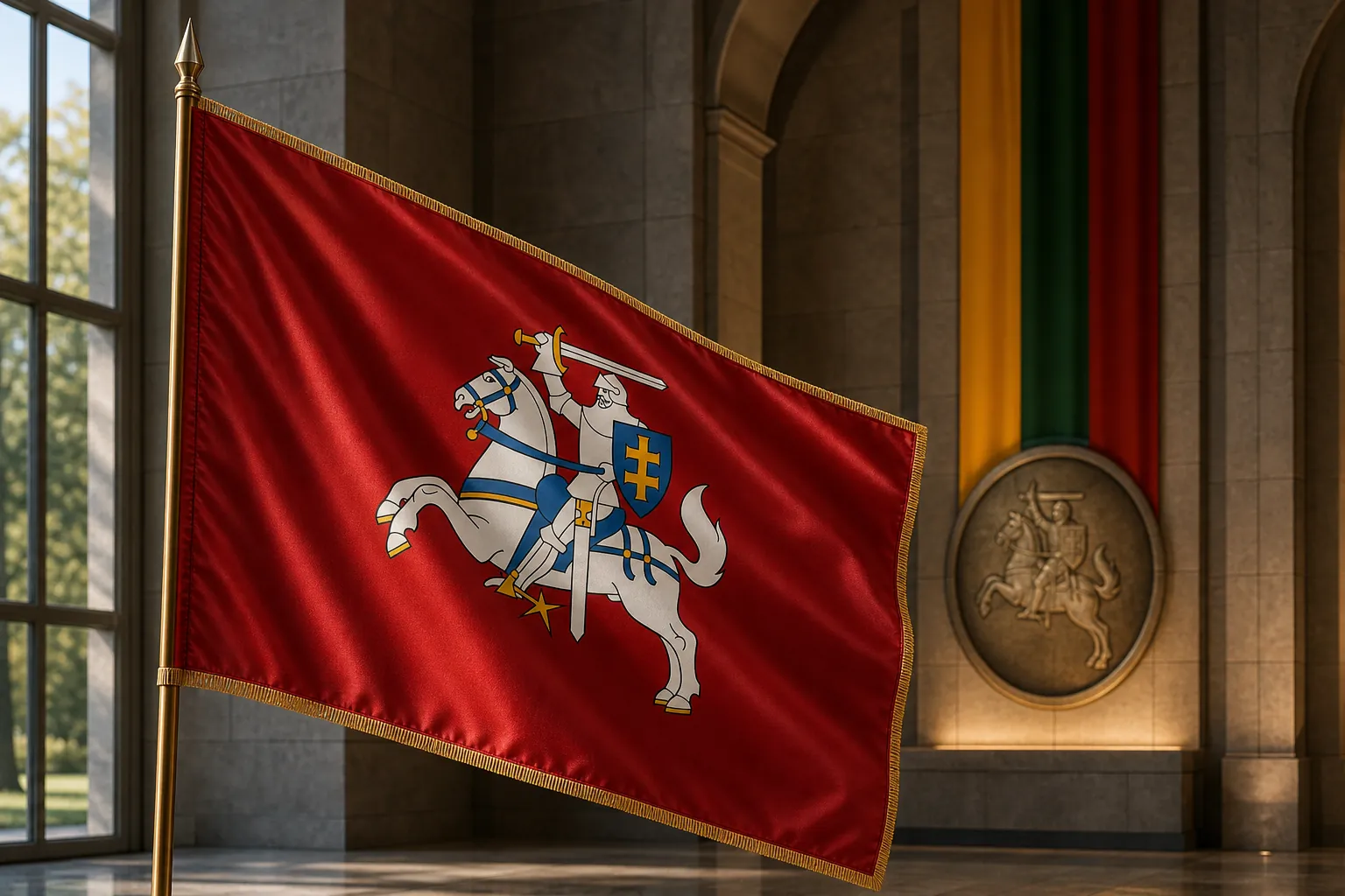 Historical Lithuanian flag with Vytis